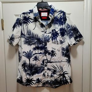 Denim & Flower Palm Tree Summer Vibe Button Down